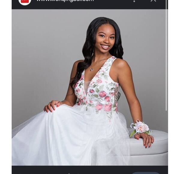 My Michelle Prom Dress Embroidered Tulle Formal Maxi Floral White Pink Green 7 - Picture 10 of 10